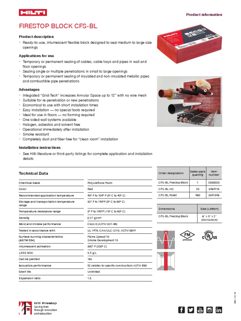 Hilti CFS-BL Firestop Block Overview | PDF | Wall | Smoke