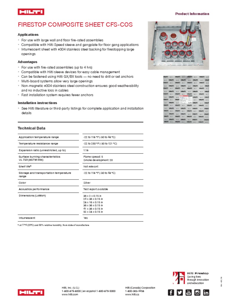Hilti CFS-COS Firestop Composite Sheet | PDF | Building Engineering ...