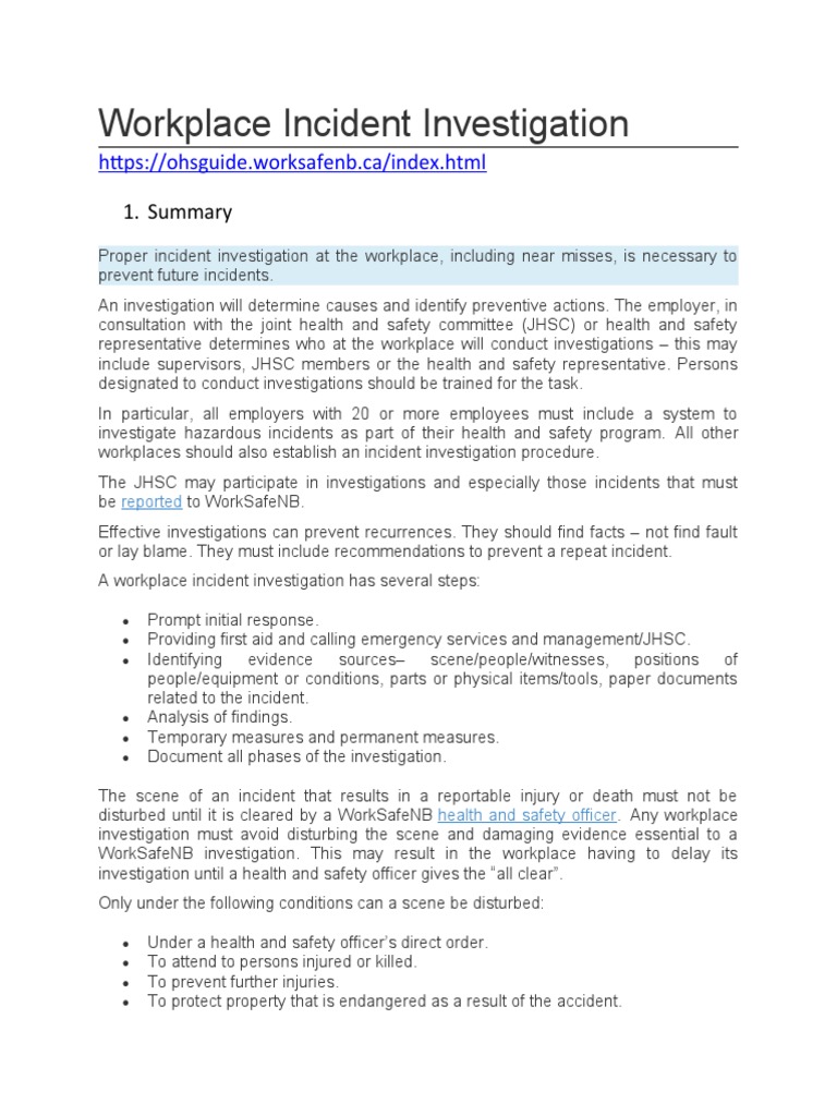 Workplace Incident Investigation Guide | PDF | Occupational Safety And ...