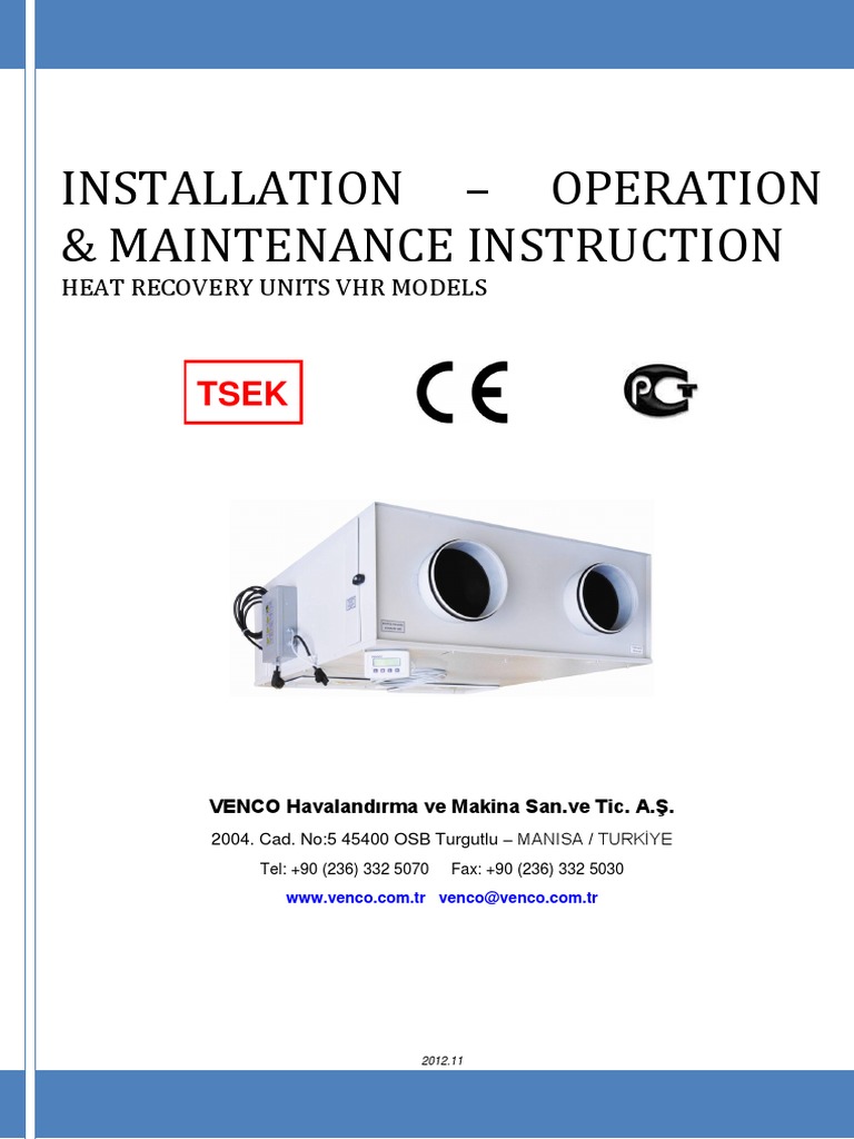 Venco Heat Recovery Manual. VHR PDF Duct (Flow) Electrical Wiring