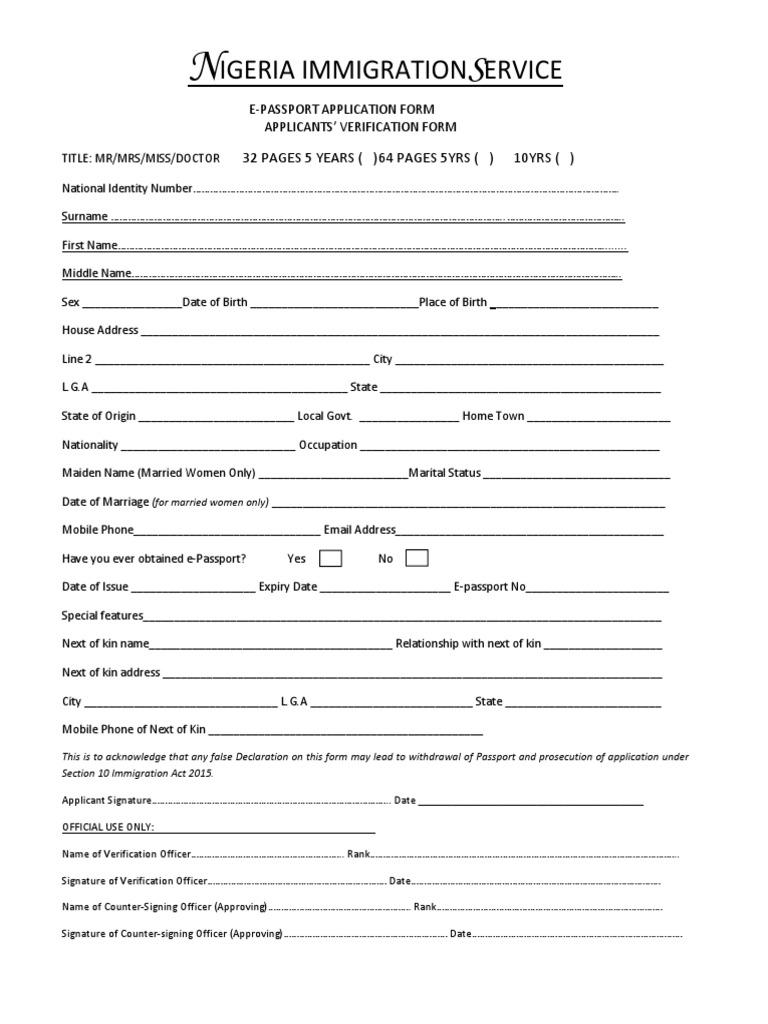 Nigerian E-Passport Application Form and Applicant Verification | PDF ...