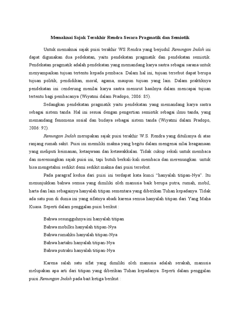 Makna Puisi Terakhir WS Rendra | PDF
