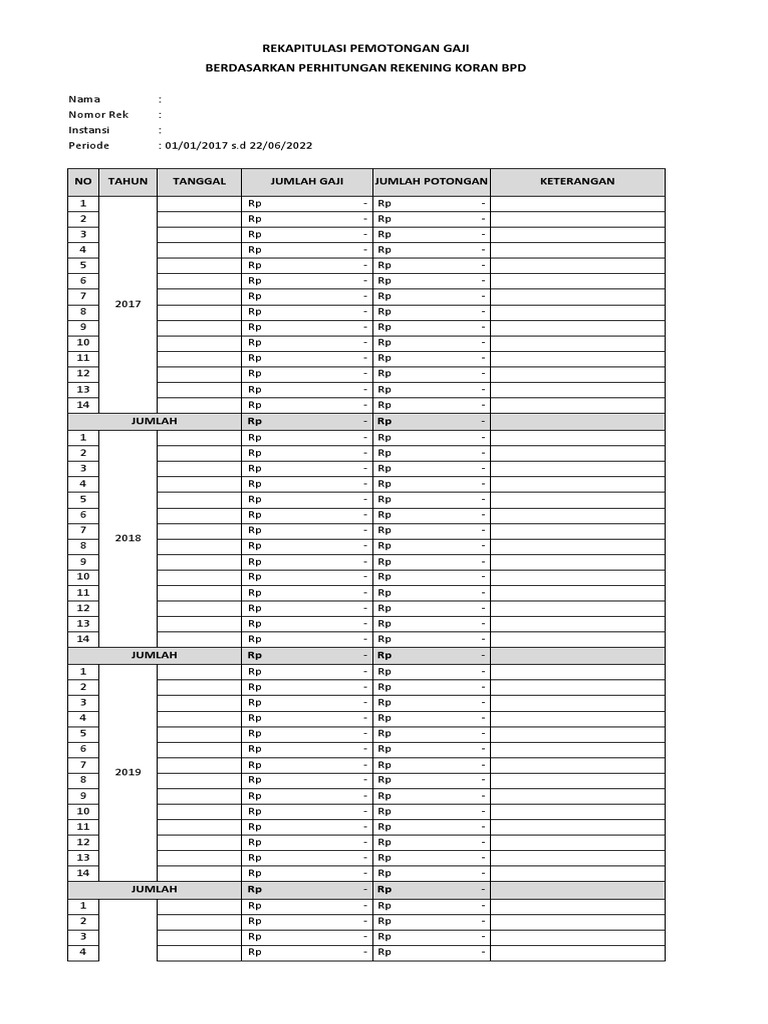 Rekap Pemotongan Gaji 2017-2022 | PDF