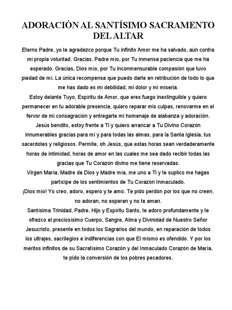 Oración Al Santísimo Sacramento Del Altar – XVWXIH