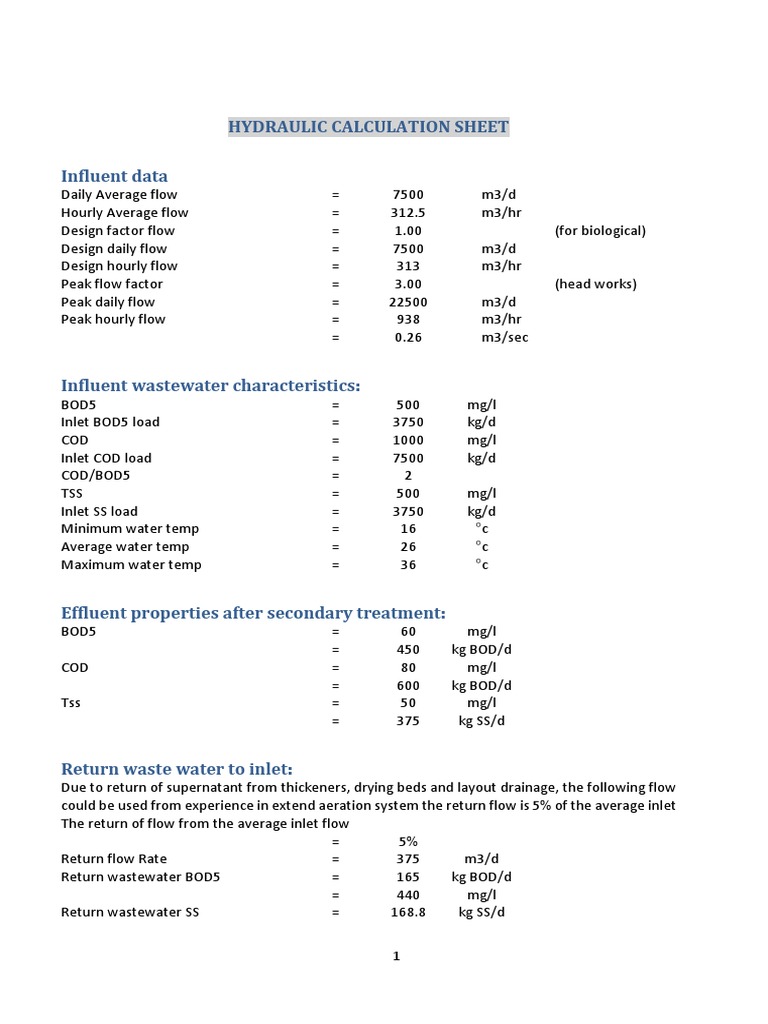 Hydraulic Design Calculations for Wastewater Treatment Plant Headworks