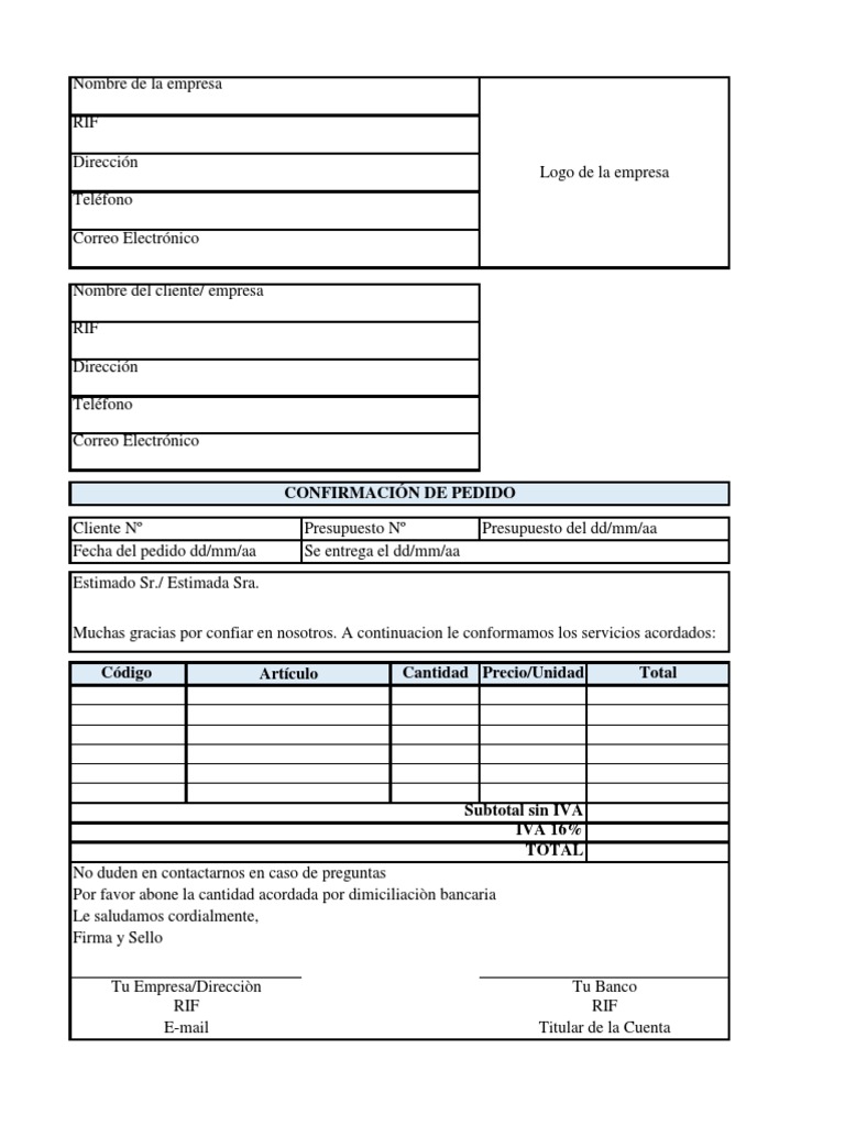 Confirmacion de Pedido | PDF