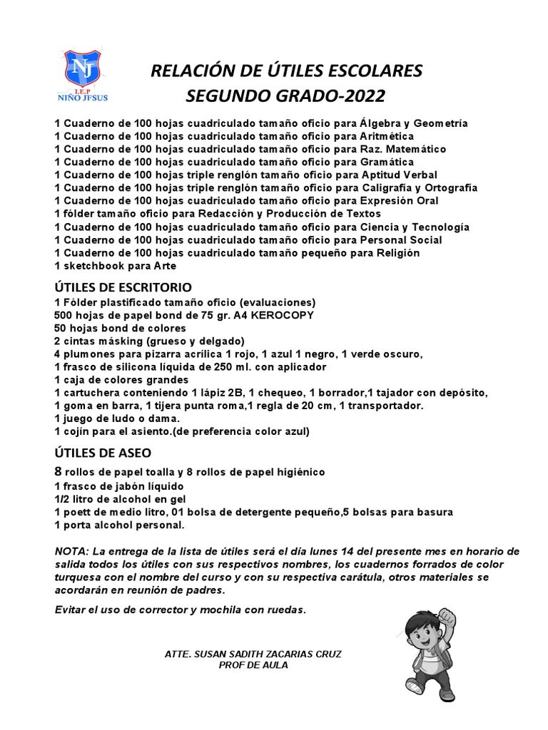 Útiles Escolares 2do Grado 2022 | PDF | Hogar, jardinería y bricolaje
