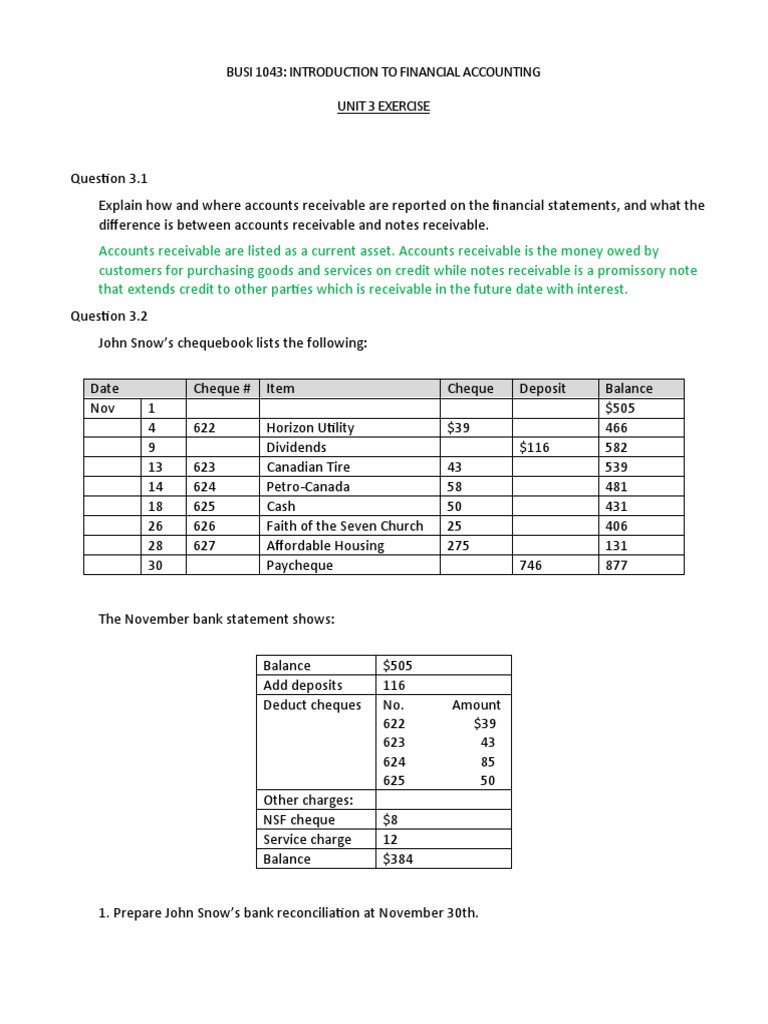 Financial Accounting Exercises and Reconciliation | PDF | Cheque | Banks