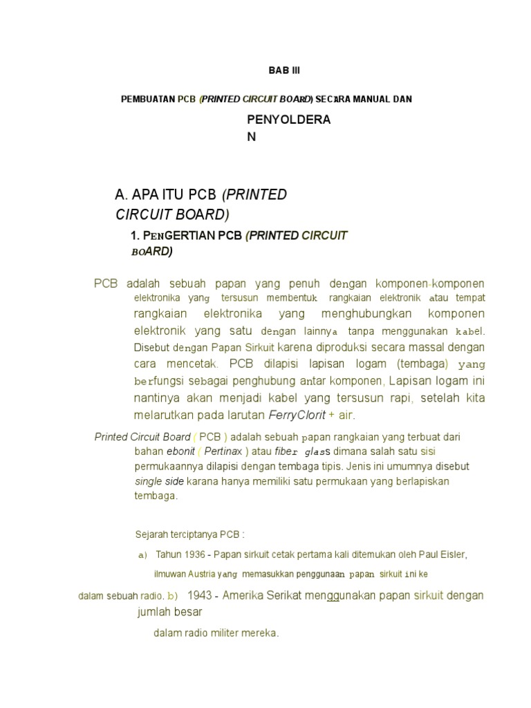 Pembuatan PCB (Printed Circuit Board) Secara Manual Dan Penyolderan | PDF