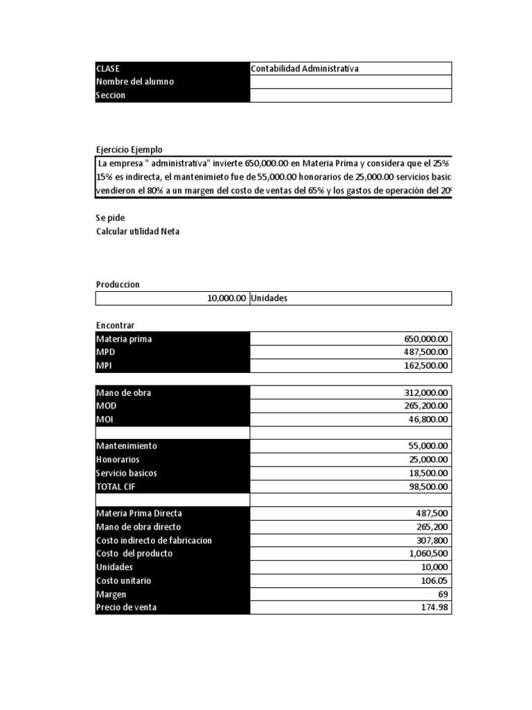 Ejercicios de Contabilidad Administrativa | PDF | Costo | Margen bruto
