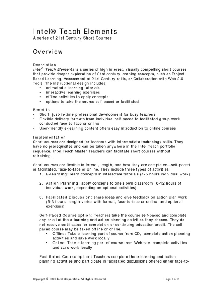 Intel® Teach Elements: A Series of 21st Century Short Courses | PDF ...