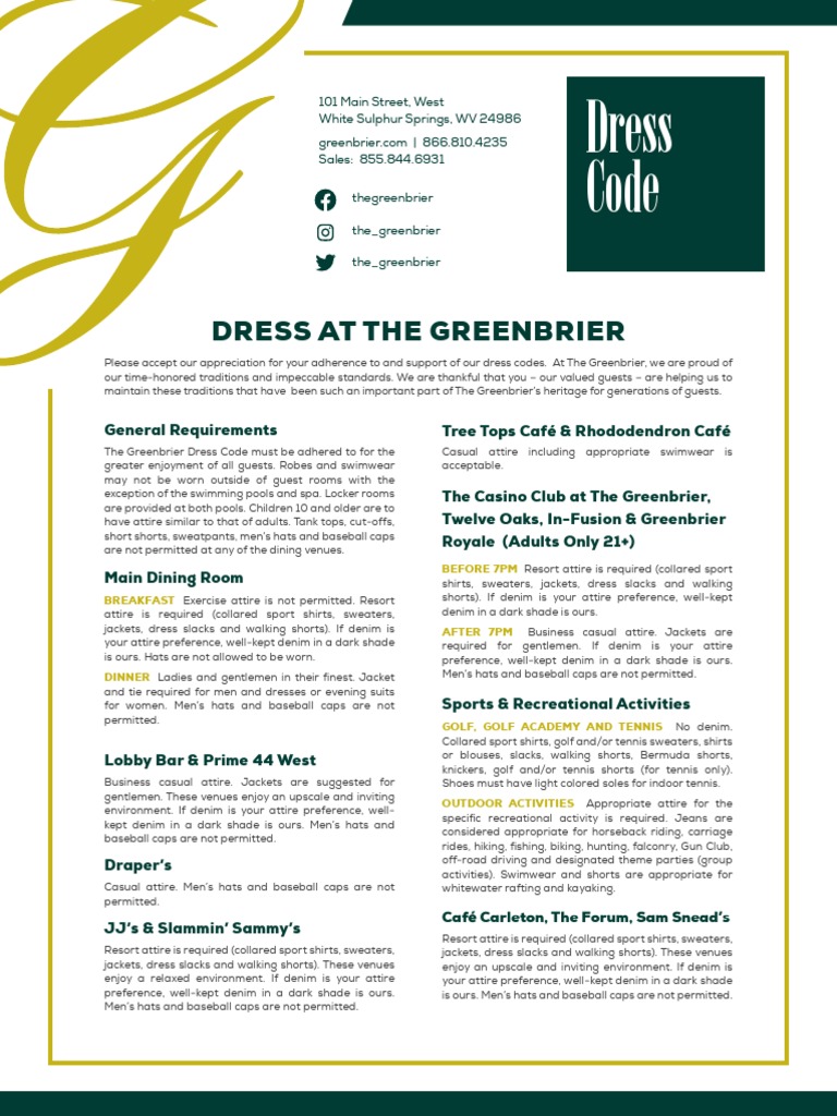 Dress Code Dress at The Greenbrier PDF Trousers Clothing
