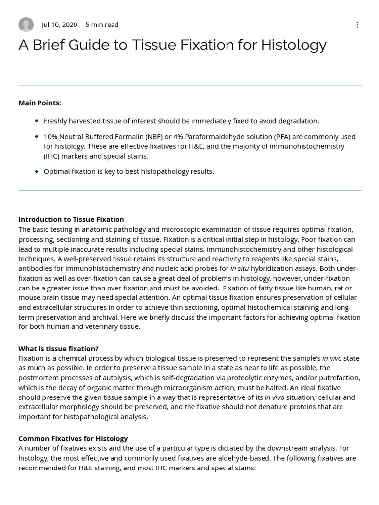 A Brief Guide to Tissue Fixation for Histology PDF Fixation