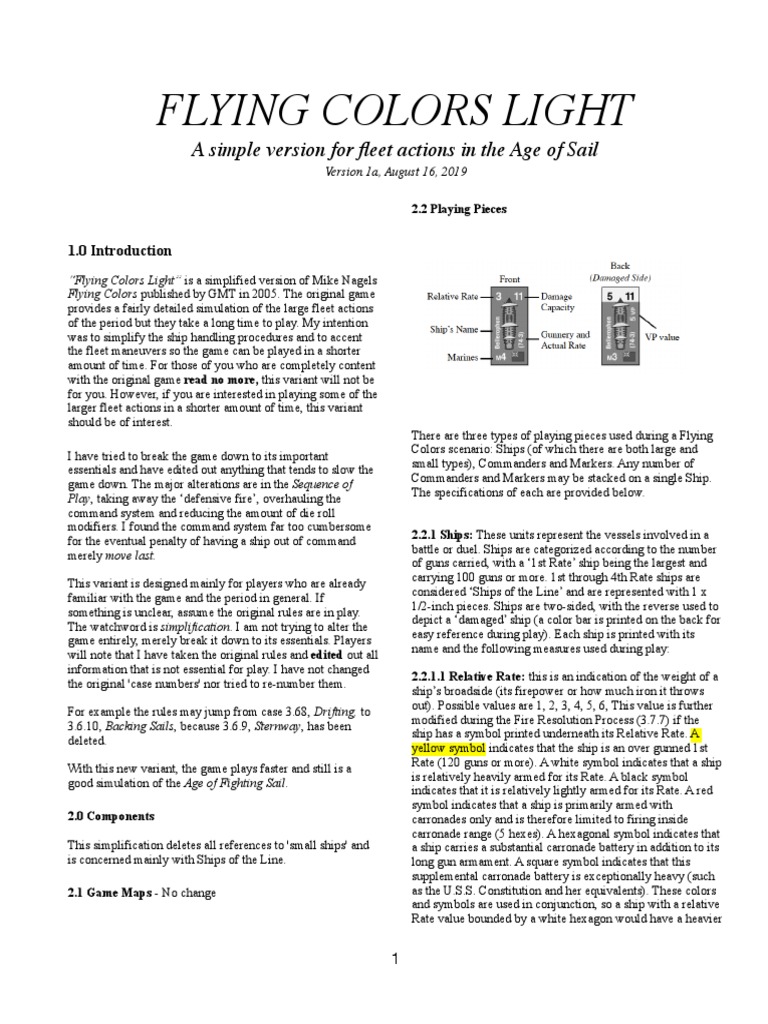 Simplified Rules for Flying Colors Game | PDF | Ships | Broadside