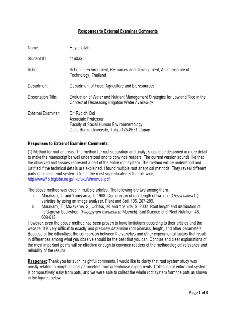 Responses to External Examiner Feedback | PDF | Variance | Analysis Of ...