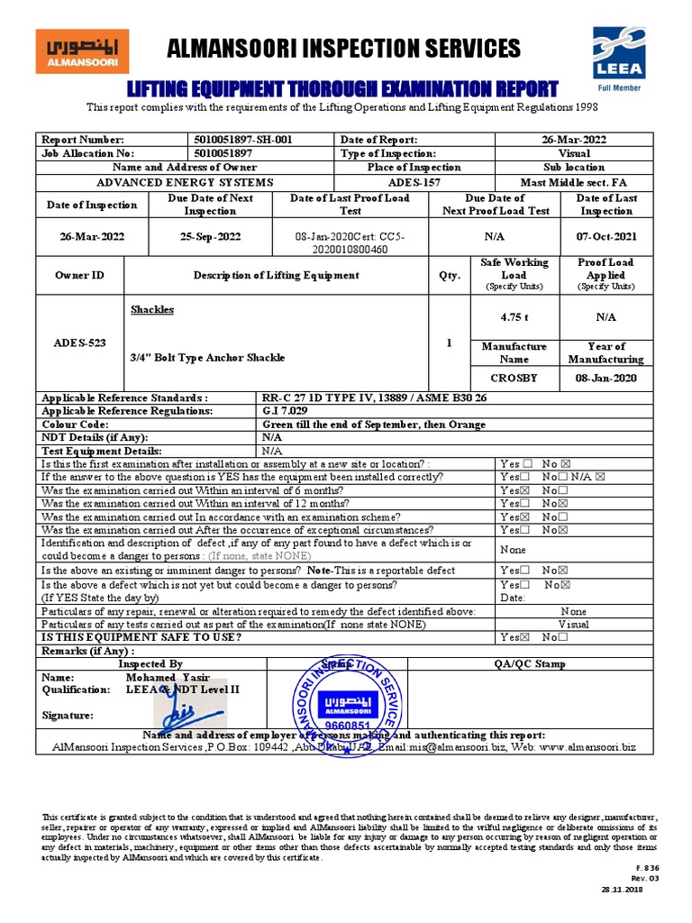 Almansoori Inspection Services: Lifting Equipment Thorough Examination ...