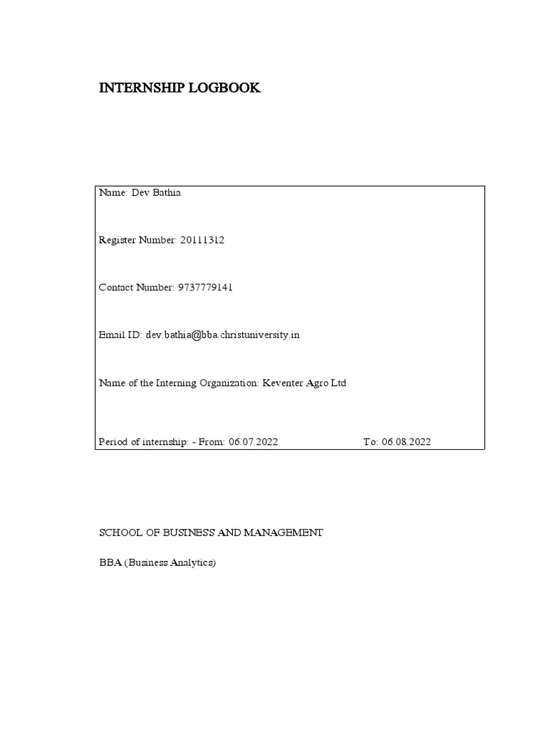 Internship Logbook: Data Analyst Role | PDF