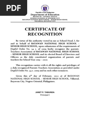 CERTIFICATE OF RECOGNITION