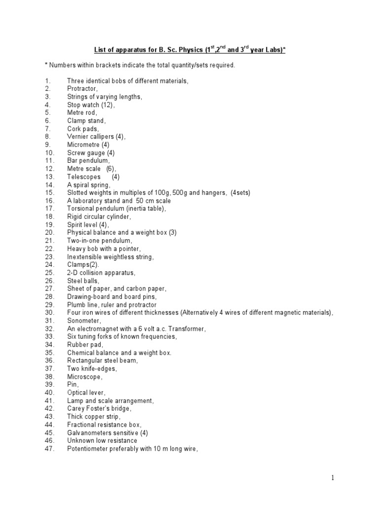 8 - List of Apparatus For B SC Physics Lab Courses | PDF | Equipment ...