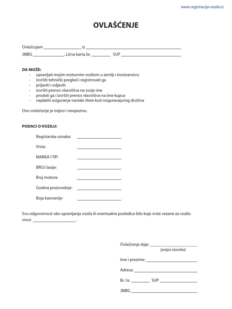Ovlascenje Za Upravljanje Tudjim Vozilom PDF