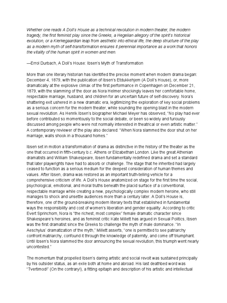 Doll's House Short Analysis PDF A Doll's House