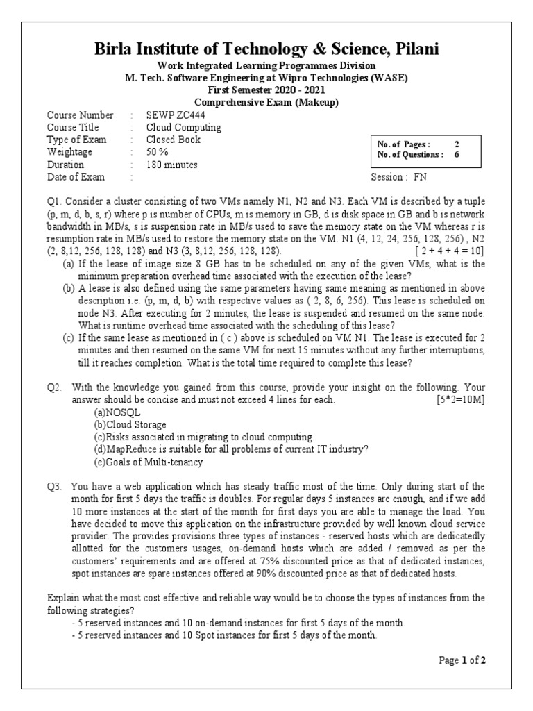 Cloud Computing End Term Makeup QP | PDF | Cloud Computing | Computing