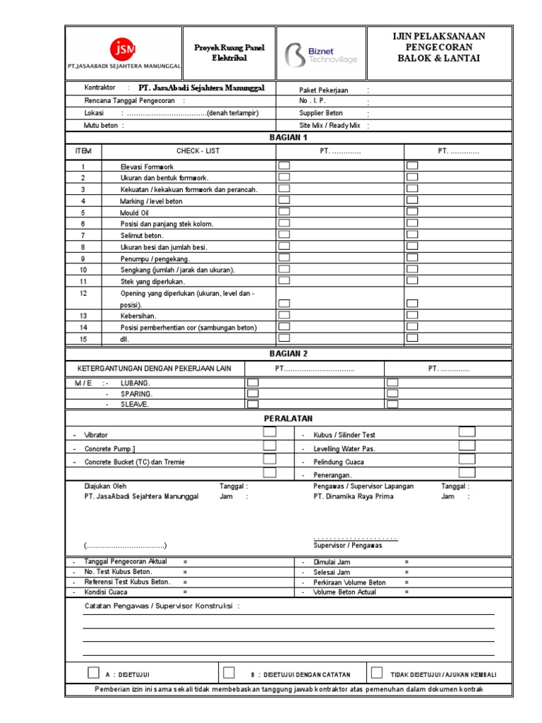 Izin Pelaksanaan Pengecoran Beton | PDF | Teknologi & Rekayasa