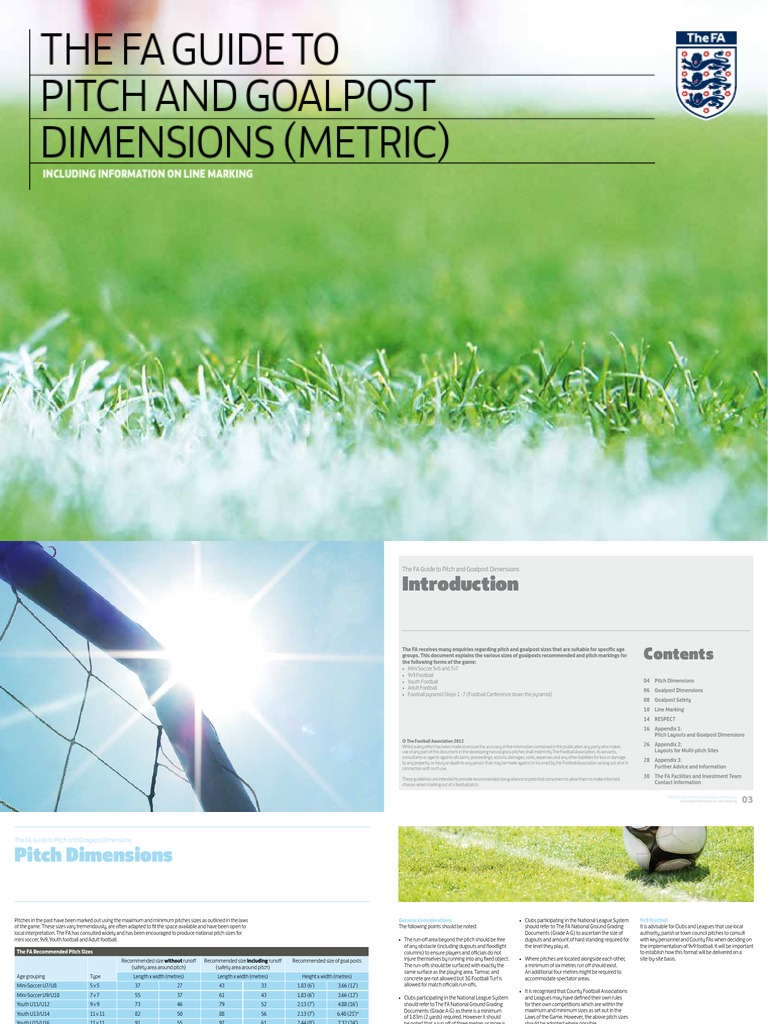 Fa Guide To Pitch and Goalpost Dimensions Metric | PDF