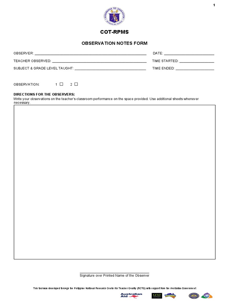 Teacher Observation Notes Template | PDF | Business | Computers