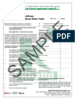 Sample: Product Warranty Certificate Rotomould (Polyethylene) Water Tanks
