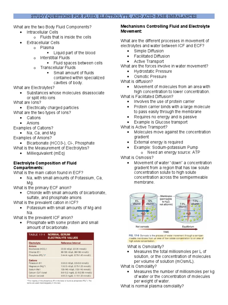Fluid and Electrolyte Imbalance Study Guide | PDF | Electrolyte | Chemistry