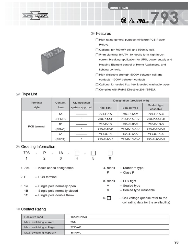 Song Chuan Relay Specifications | PDF | Relay | Switch