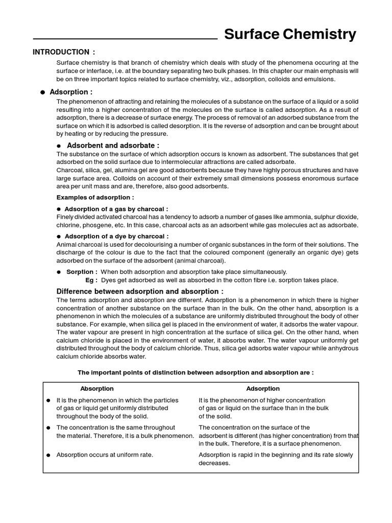 Surface Chemistry for JEE Advanced | PDF | Adsorption | Catalysis