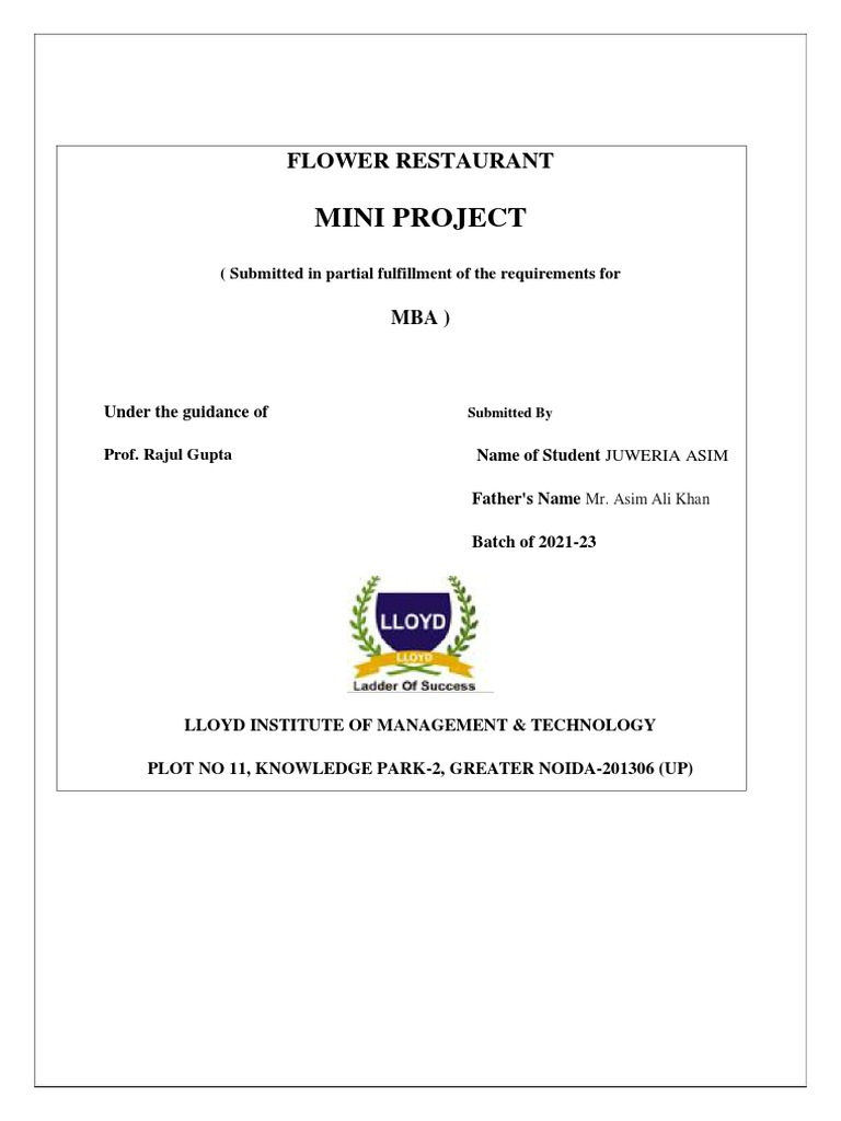 Mini Project: Flower Restaurant | PDF | Marketing | Brand