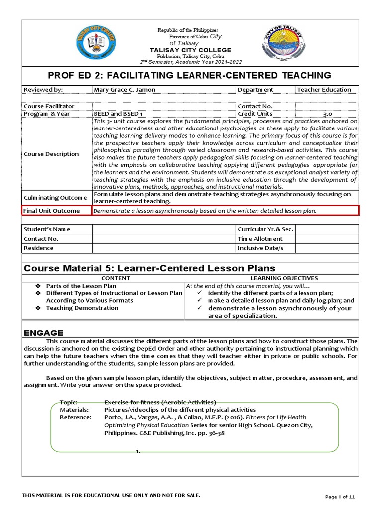 Prof ed 2 facilitating learner centered teaching talisay city college