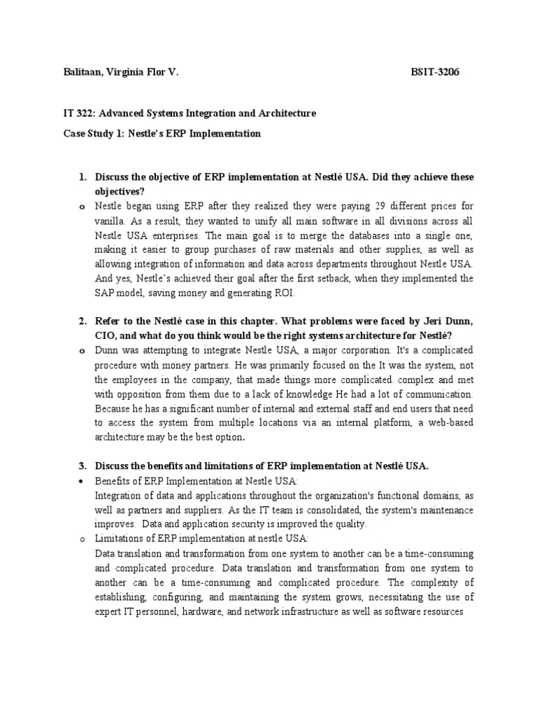 Nestlé USA ERP Implementation Case Study | PDF | Enterprise Resource ...