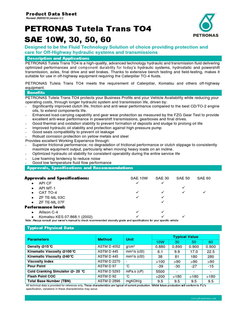 PETRONAS Tutela Trans TO4 Overview | PDF | Transmission (Mechanics ...