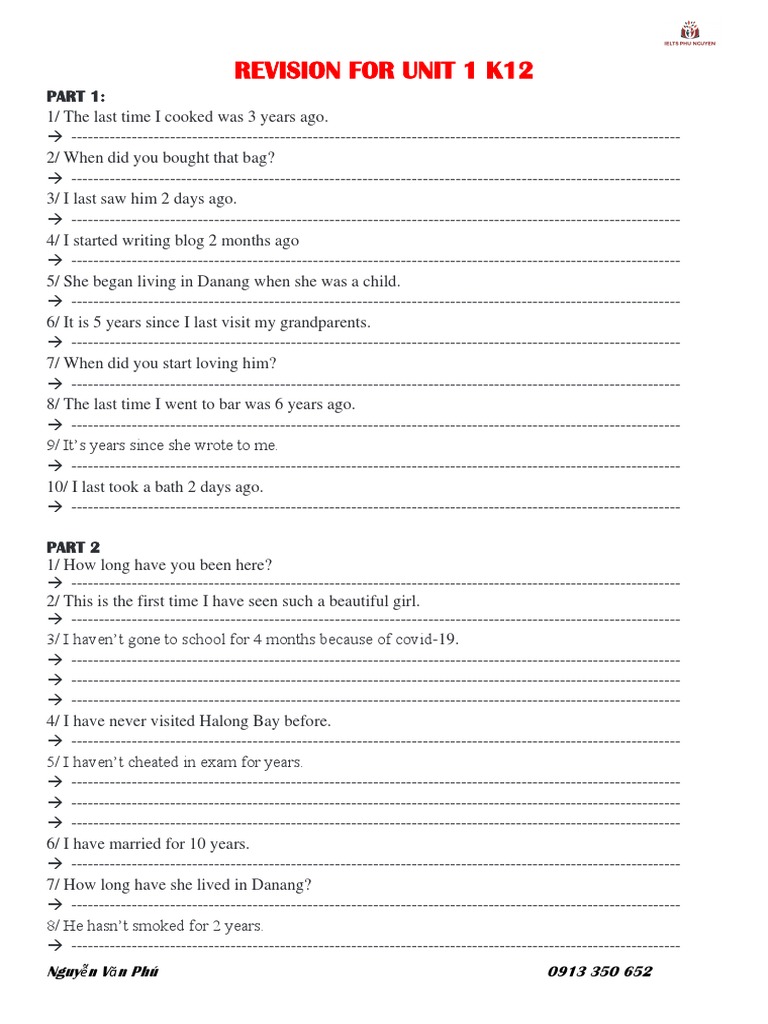 Revision For Unit 1 K12 | PDF