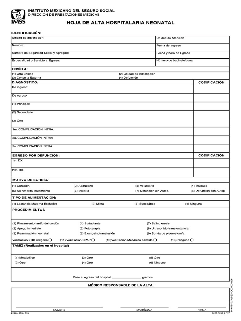15 hoja de alta hospitalaria neonatal 2e10 009 015 alta neo 1