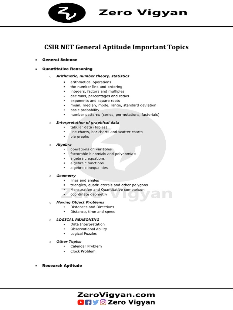 CSIR NET Part A General Aptitude Syllabus PDF