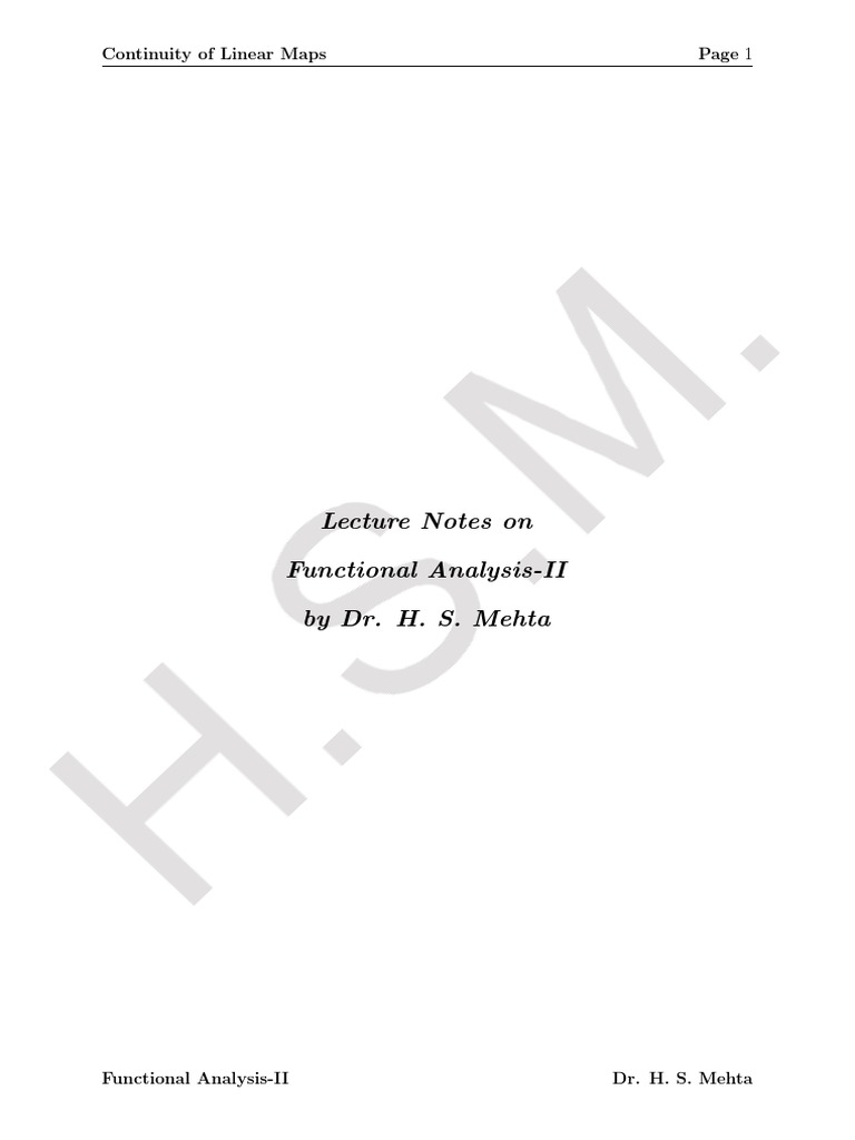 Lecture Notes On Functional AnalysisII by Dr. H. S. Mehta Continuity