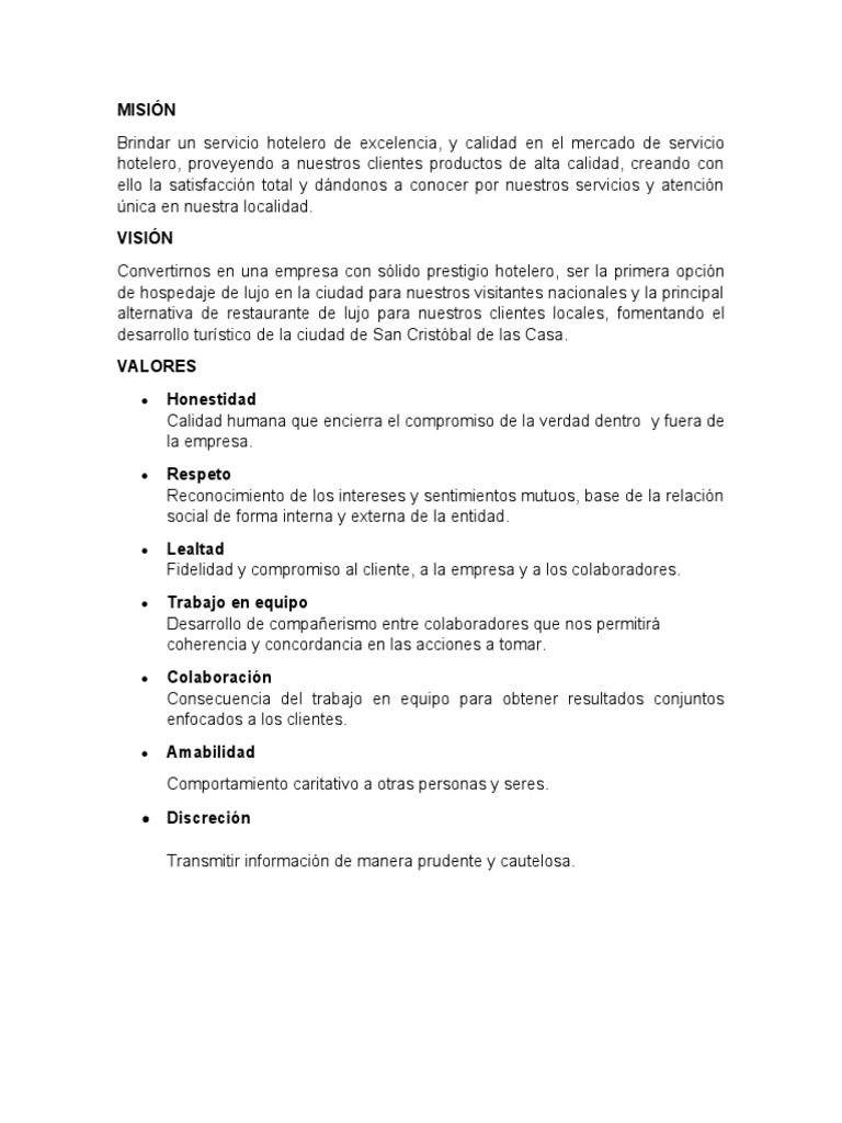 Misión, Visión de Paradise Hotel | PDF | Hotel