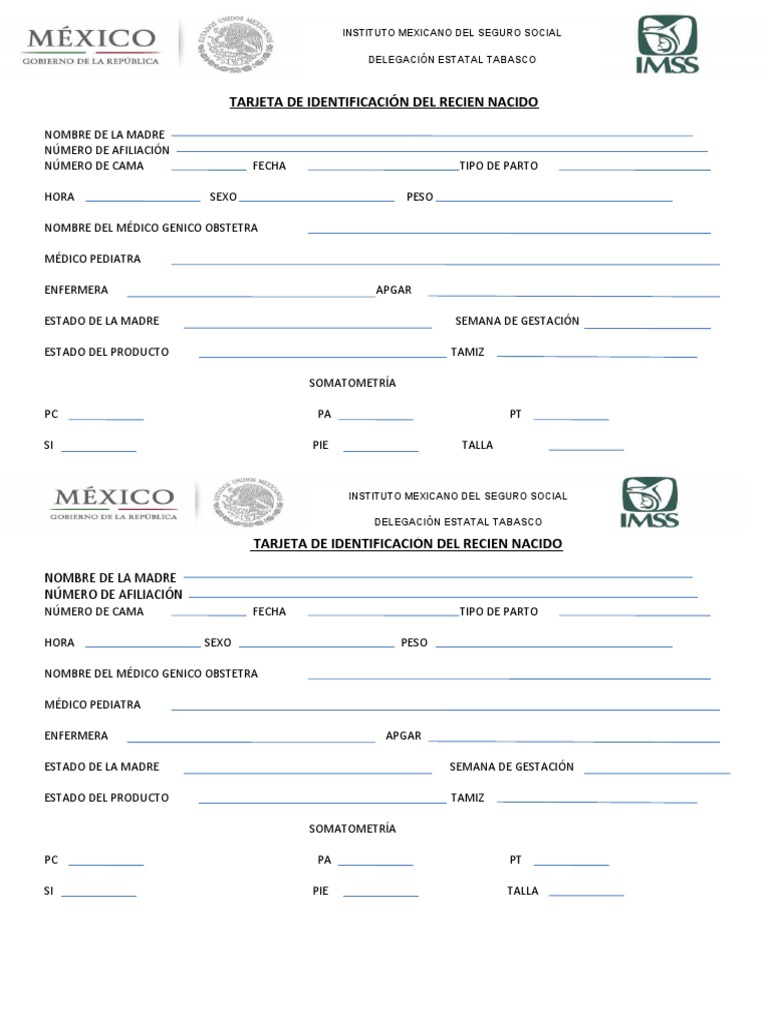 Tarjeta de Identificación Del Recien Nacido | PDF