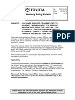 Warranty Policy Bulletin: Subject: Customer Support Program (CSP ZTL)