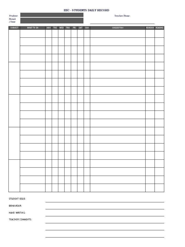 Student Daily Record Template | PDF
