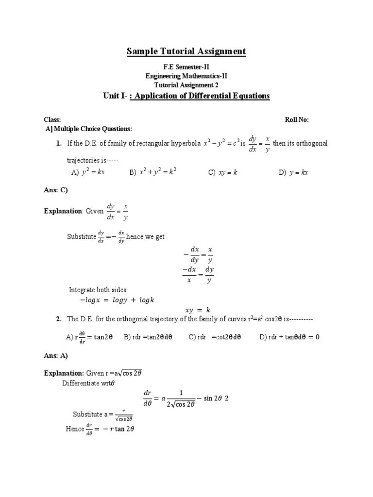 Sample & Practice Tutorial Assignment On UNIT II | PDF | Electrical ...