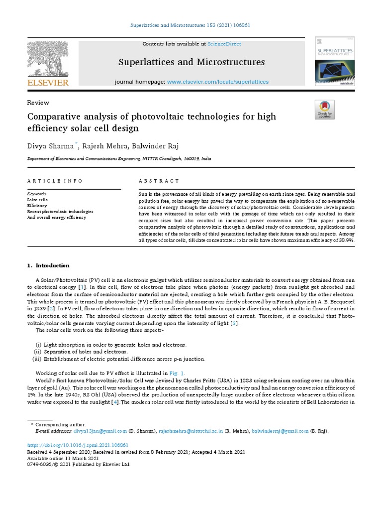 Comparative Analysis of Photovoltaic Technologies For High | PDF ...