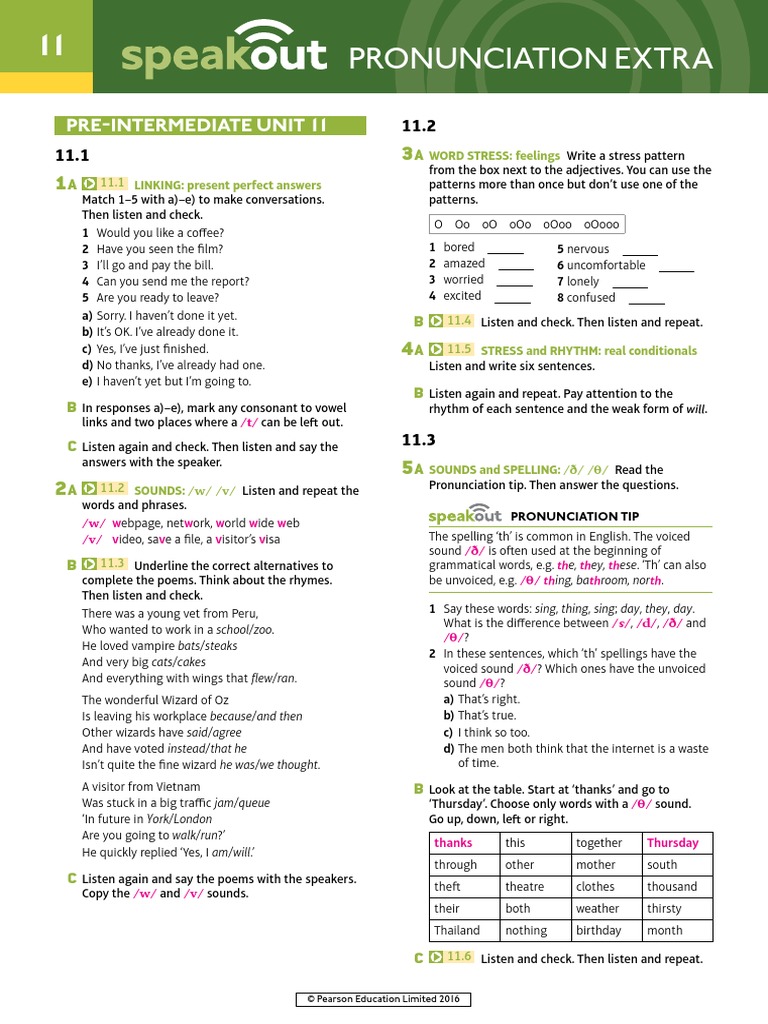 Speakout Pronunciation Extra Pre-Intermediate Unit 11 | PDF ...