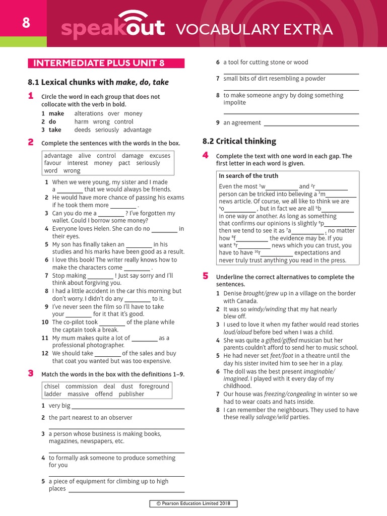 Speakout Vocabulary Extra Intermediate Plus Unit 8 | PDF