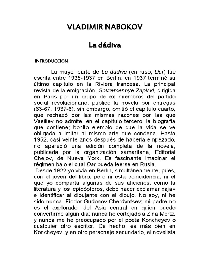 Nabokov Vladimir - La Dadiva (Imprimir), PDF, Novelas